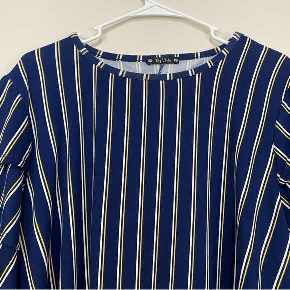 TRY THIS Short Ruffled Sleeve Striped Blouse Tie Front Plus Size 2X - Picture 3 of 9
